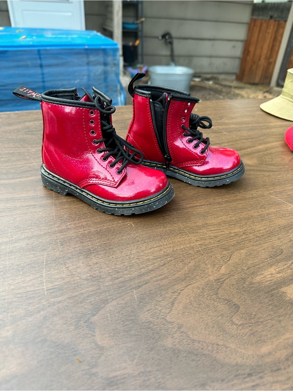 Dr. Martens Red Patent Lace-Up Boots with Black Interior